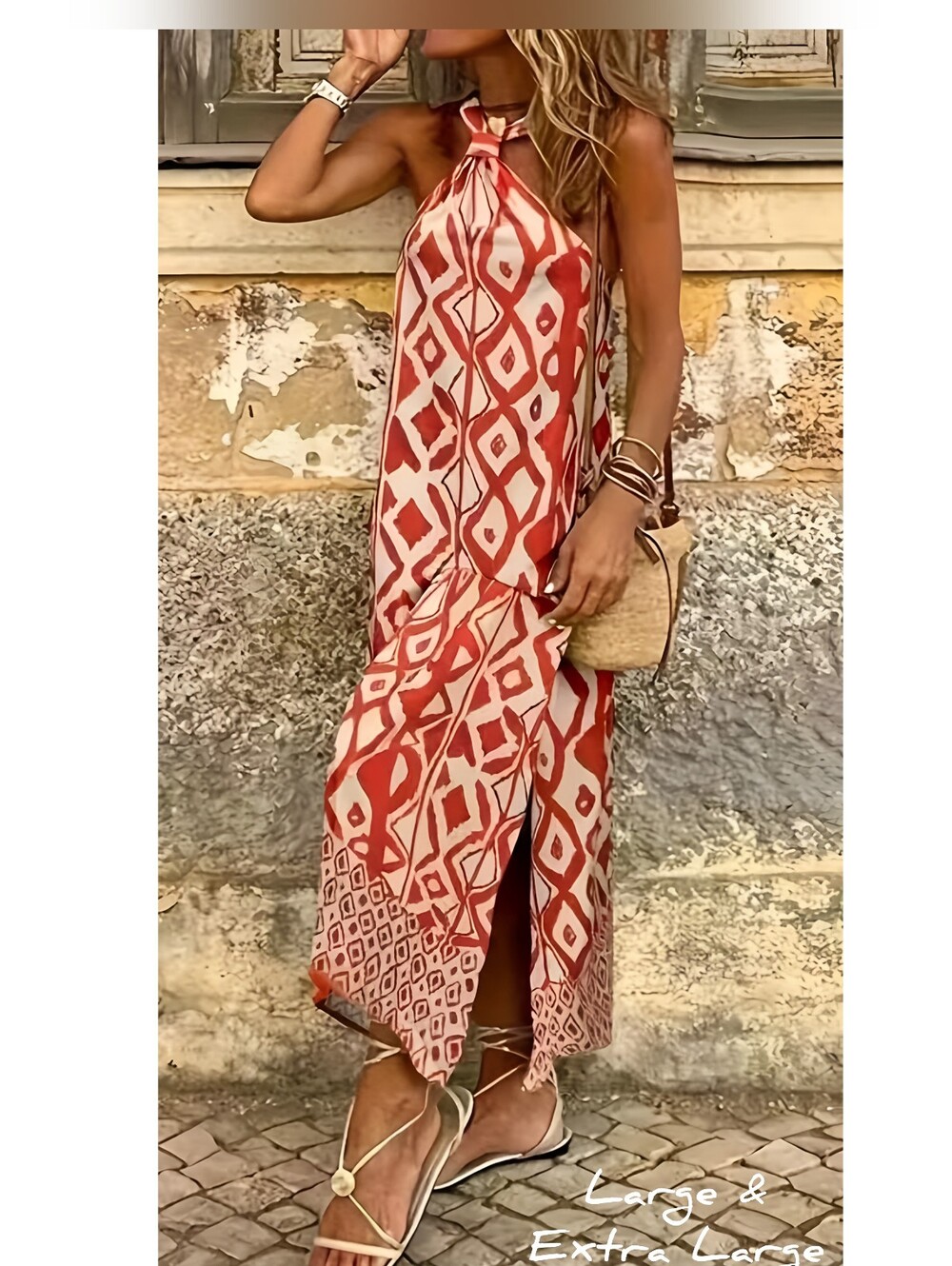 Halter neck geometric print maxi dresses, Large & X-Large